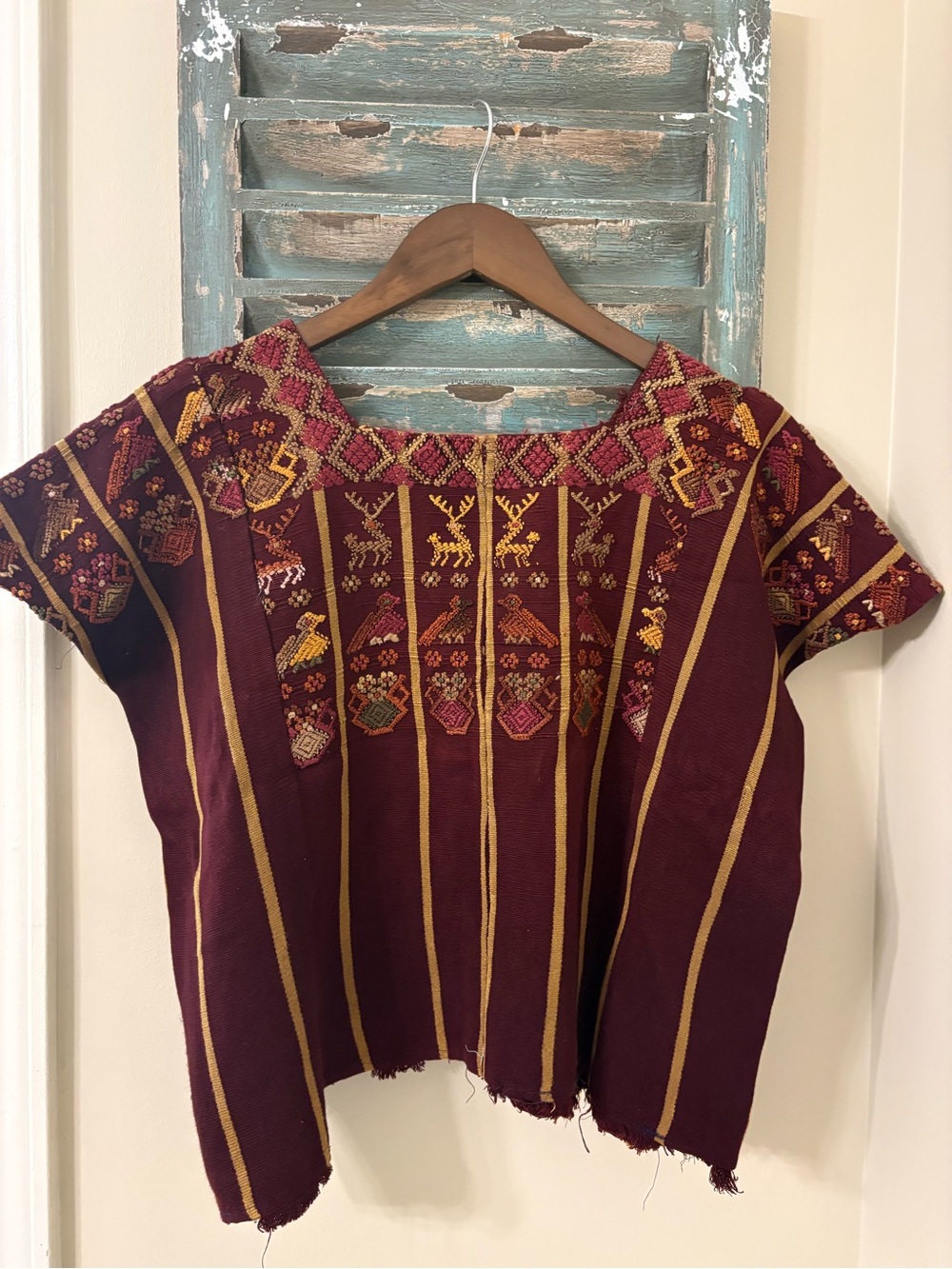 Vintage Handwoven and Hand Embroidered Short-Sleeve Women's Top or Huipil - Picture 1 of 2